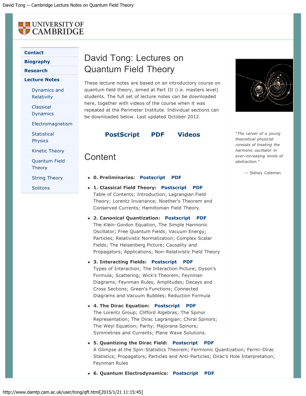 David Tong -- Cambridge Lecture Notes on Quantum Field Theory