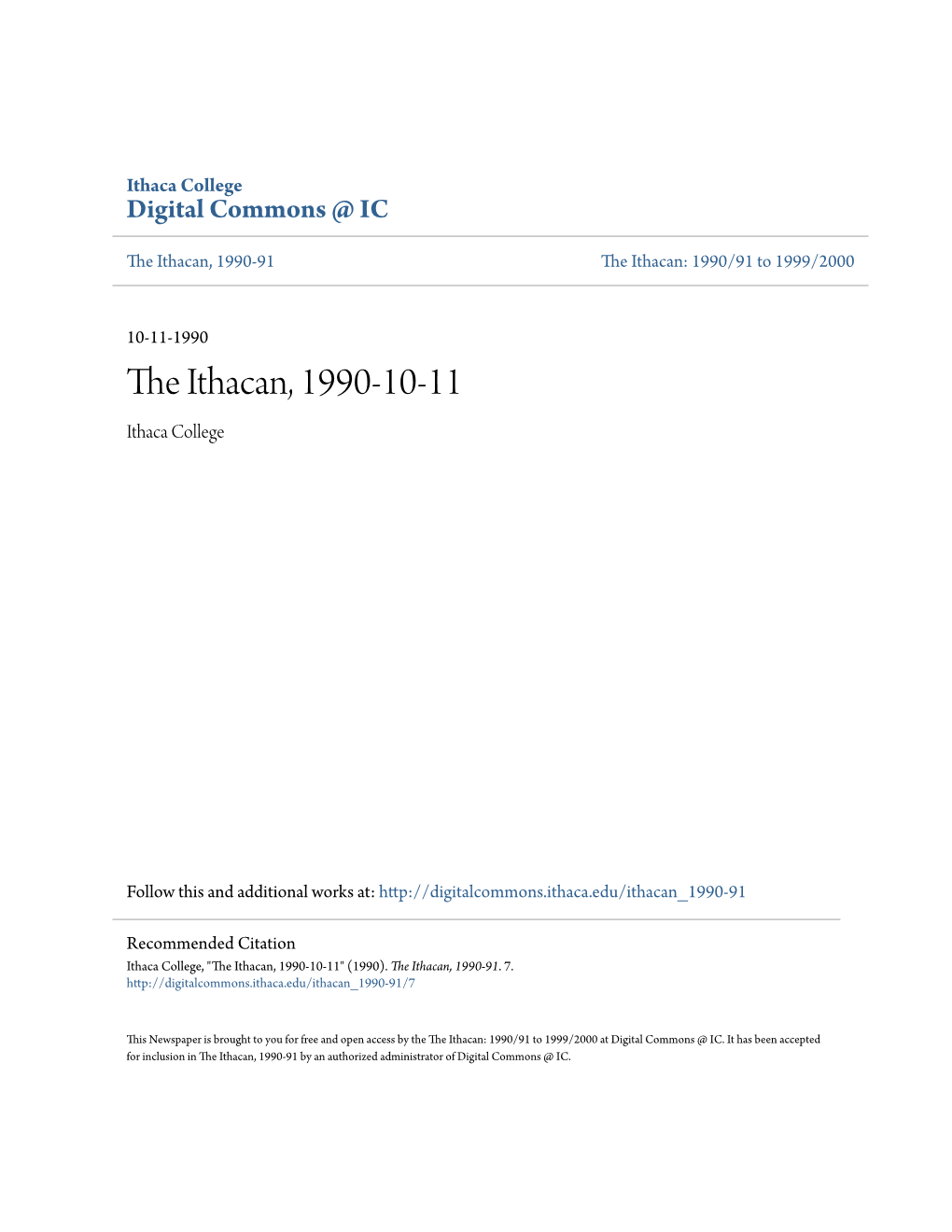 The Ithacan, 1990-10-11