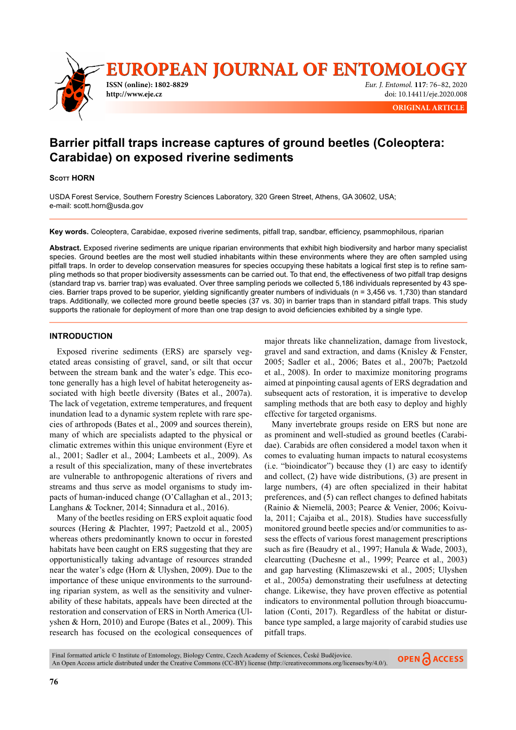 Barrier Pitfall Traps Increase Captures of Ground Beetles (Coleoptera: Carabidae) on Exposed Riverine Sediments