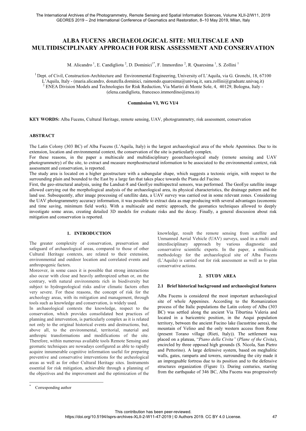 Alba Fucens Archaeological Site: Multiscale and Multidisciplinary Approach for Risk Assessment and Conservation