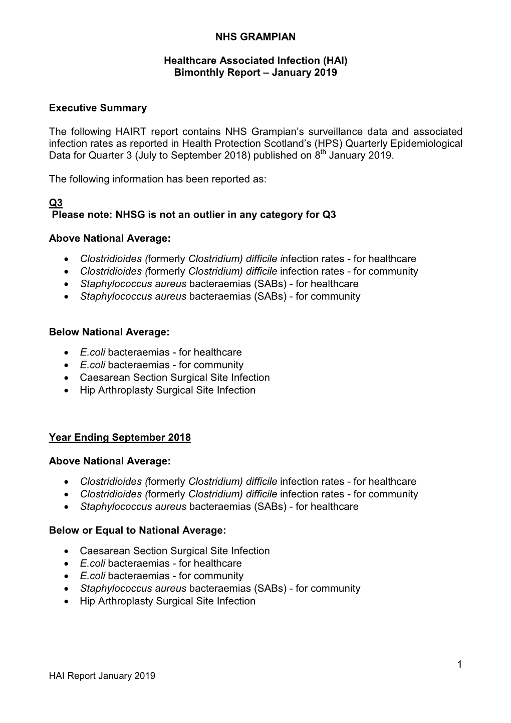 Healthcare Associated Infection Reporting Template (HAIRT)