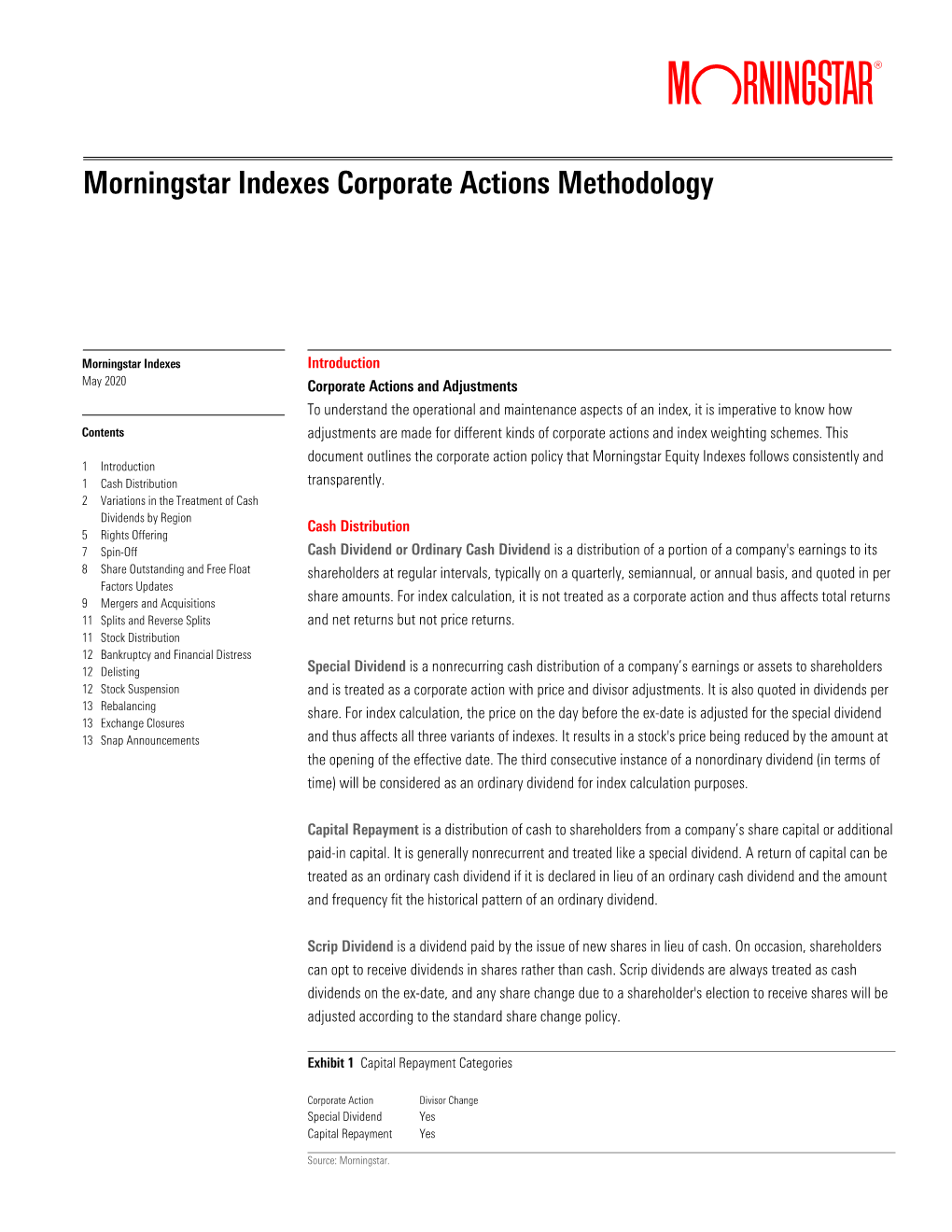 Morningstar Indexes Corporate Actions Methodology