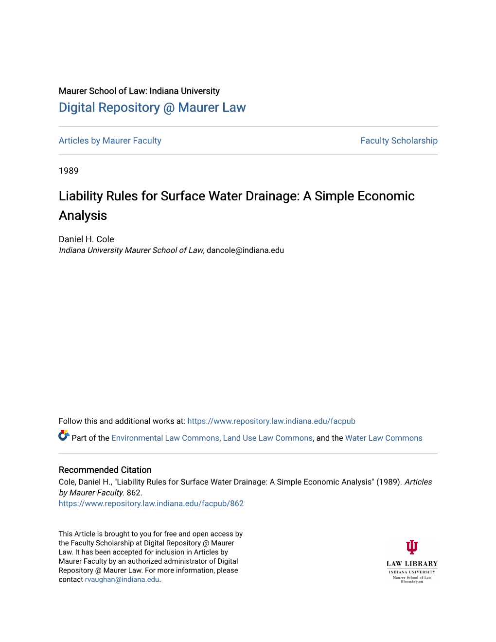 Liability Rules for Surface Water Drainage: a Simple Economic Analysis