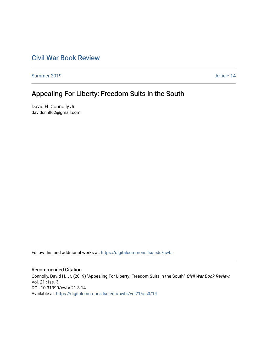 Appealing for Liberty: Freedom Suits in the South