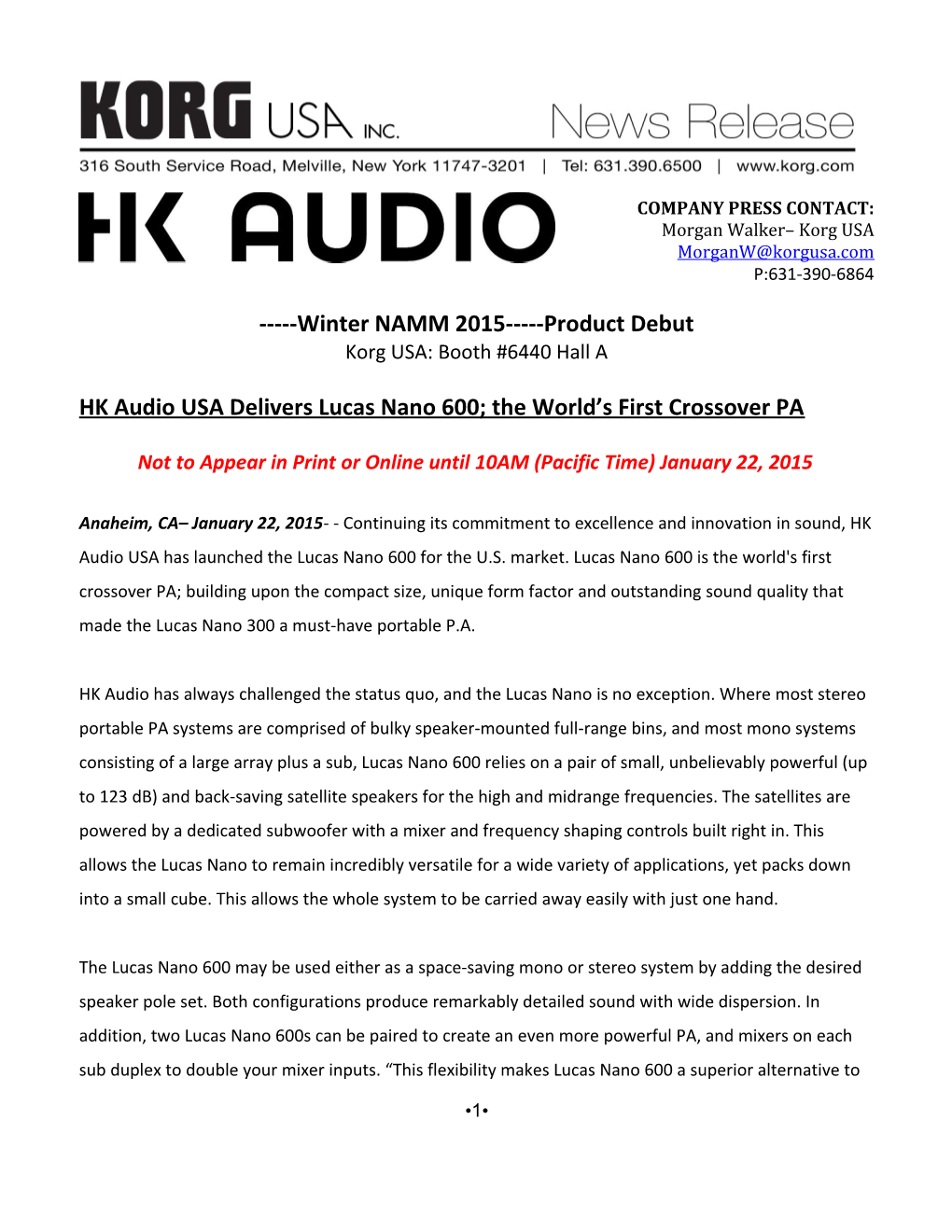 Winter NAMM 2015 Product Debut