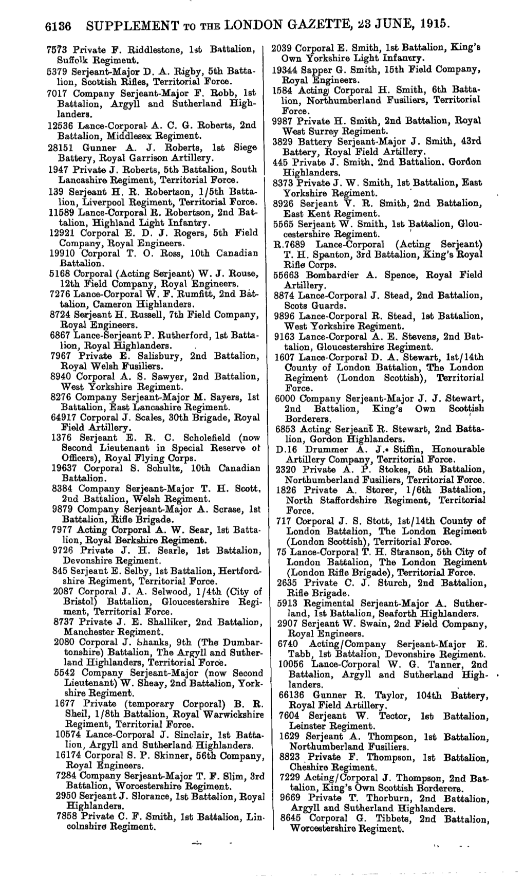 6136 Supplement to the London Gazette, 23 June, 1915