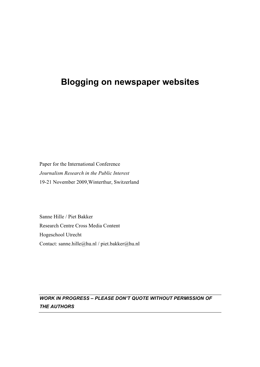 Blogging on Newspaper Websites