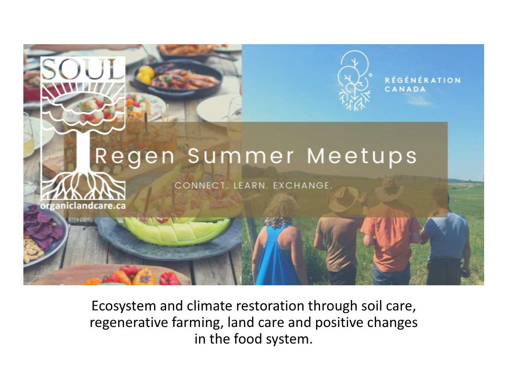 Ecosystem and Climate Restoration Through Soil Care, Regenerative Farming, Land Care and Positive Changes in the Food System