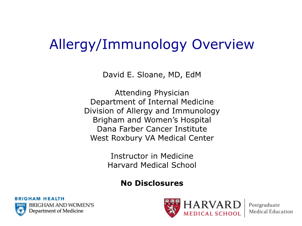 Allergy/Immunology Overview