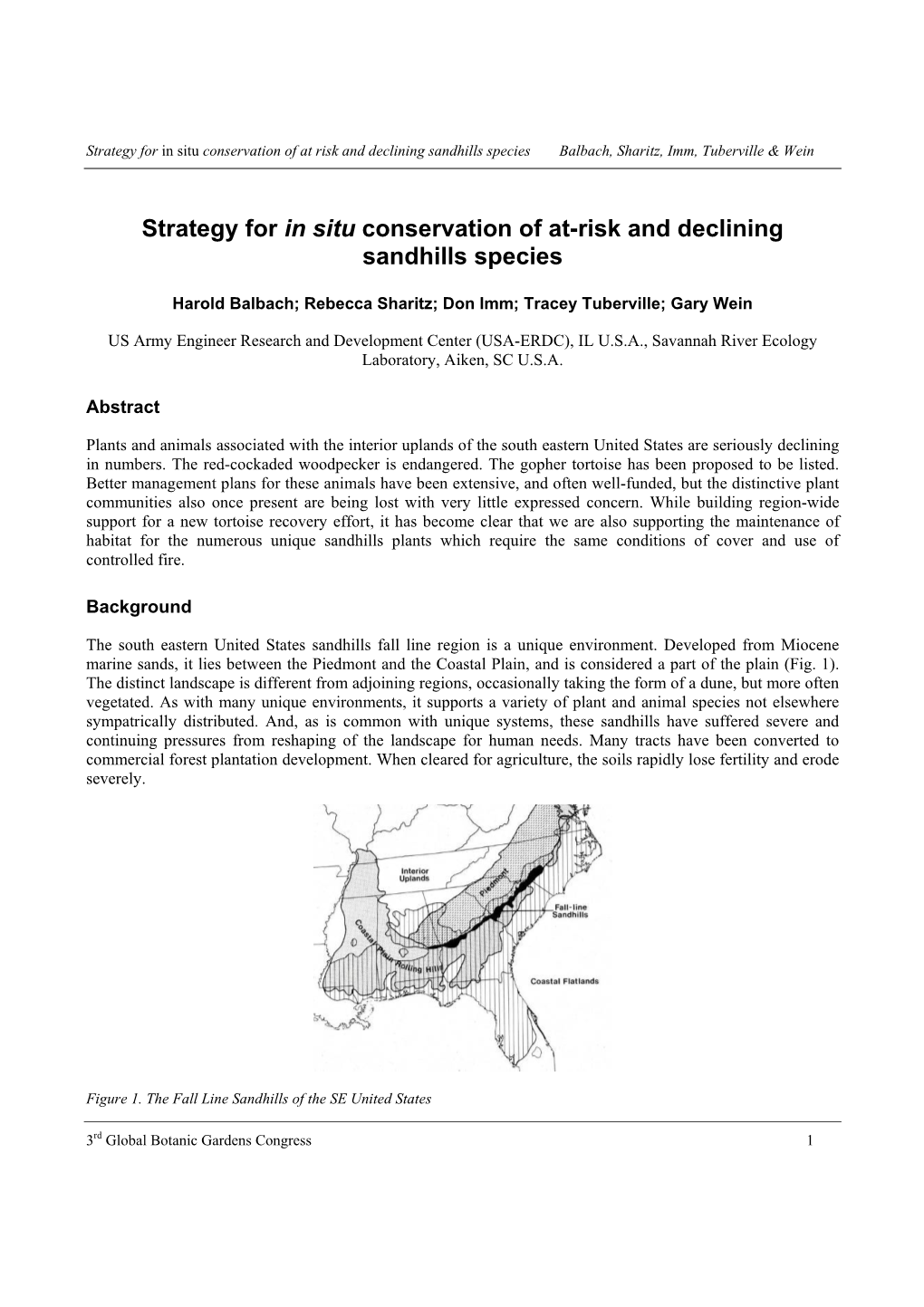 Strategy for in Situ Conservation of At-Risk and Declining Sandhills Species