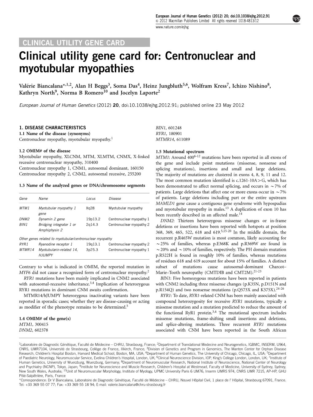 Clinical Utility Gene Card For: Centronuclear and Myotubular Myopathies