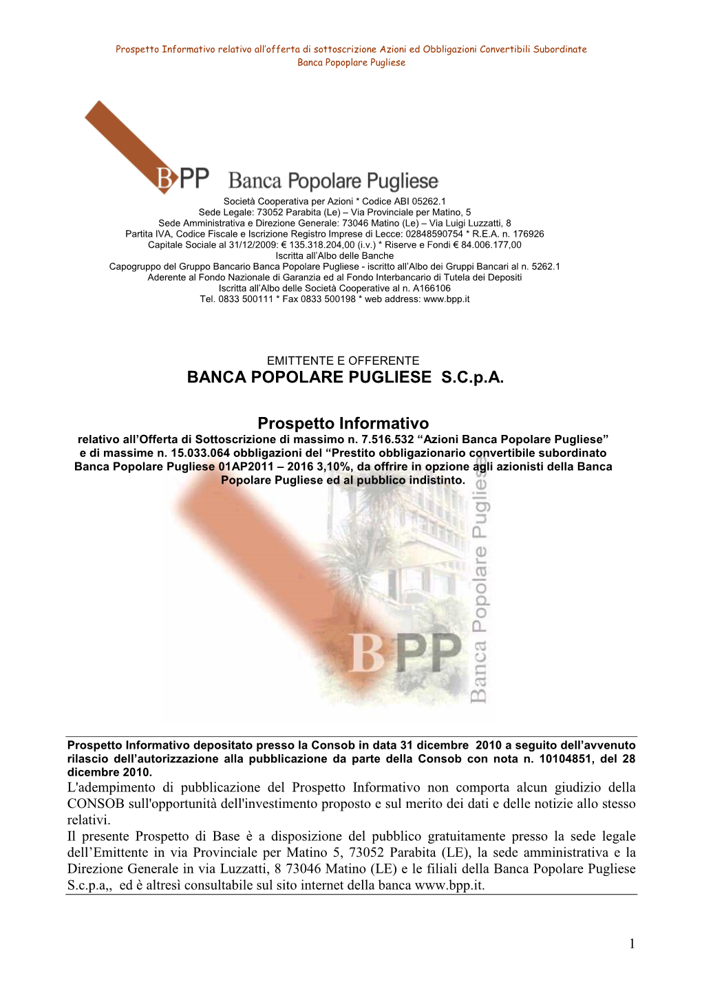 PROSPETTO INFORMATIVO AC 28 12 2010 Banca Popolare