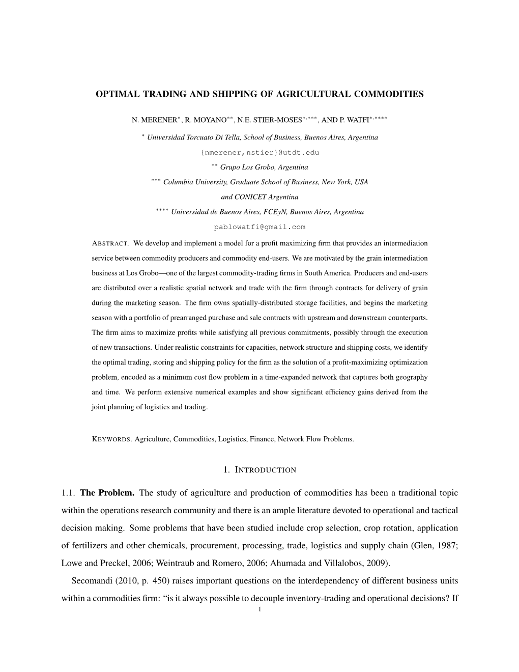 Optimal Trading and Shipping of Agricultural Commodities