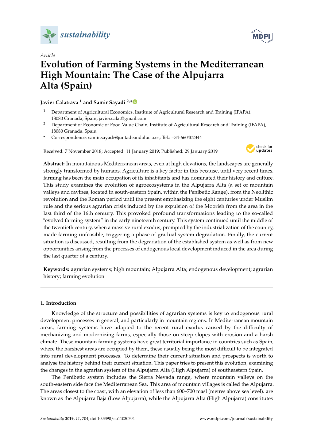 Evolution of Farming Systems in the Mediterranean High Mountain: the Case of the Alpujarra Alta (Spain)