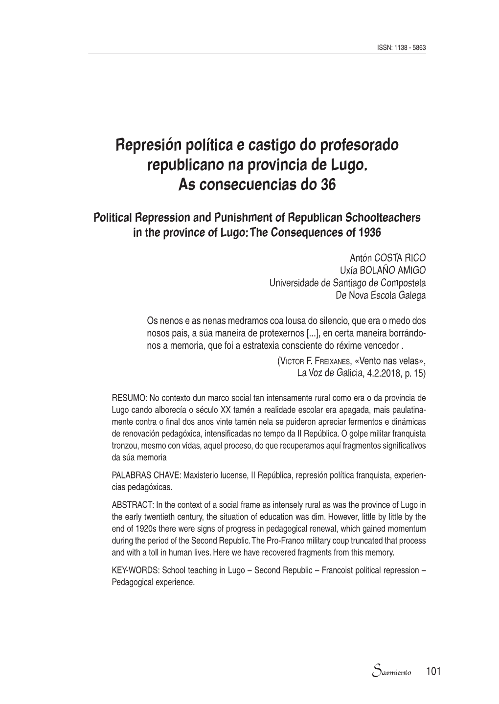 Represión Política E Castigo Do Profesorado Republicano Na Provincia De Lugo