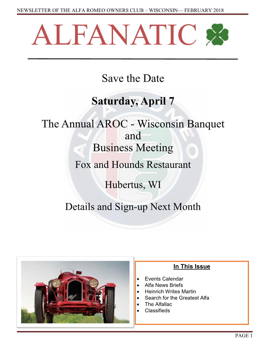 Save the Date Saturday, April 7 the Annual AROC