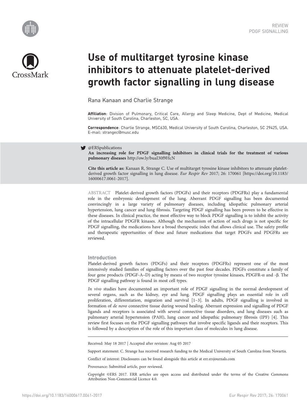 Use of Multitarget Tyrosine Kinase Inhibitors to Attenuate Platelet-Derived Growth Factor Signalling in Lung Disease