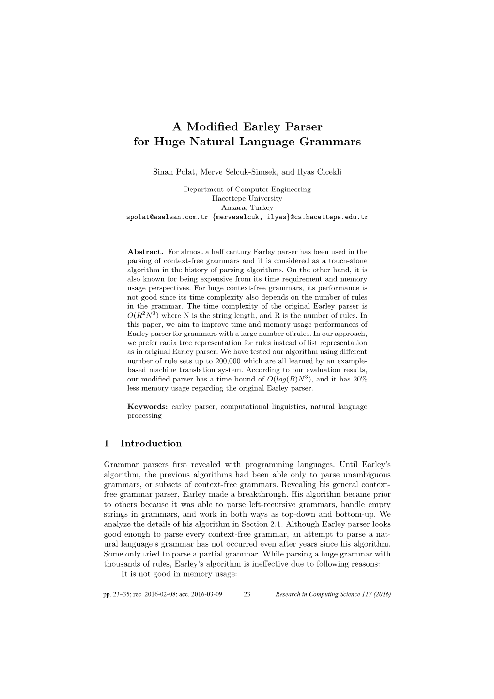 A Modified Earley Parser for Huge Natural Language Grammars 2 Earley Parser