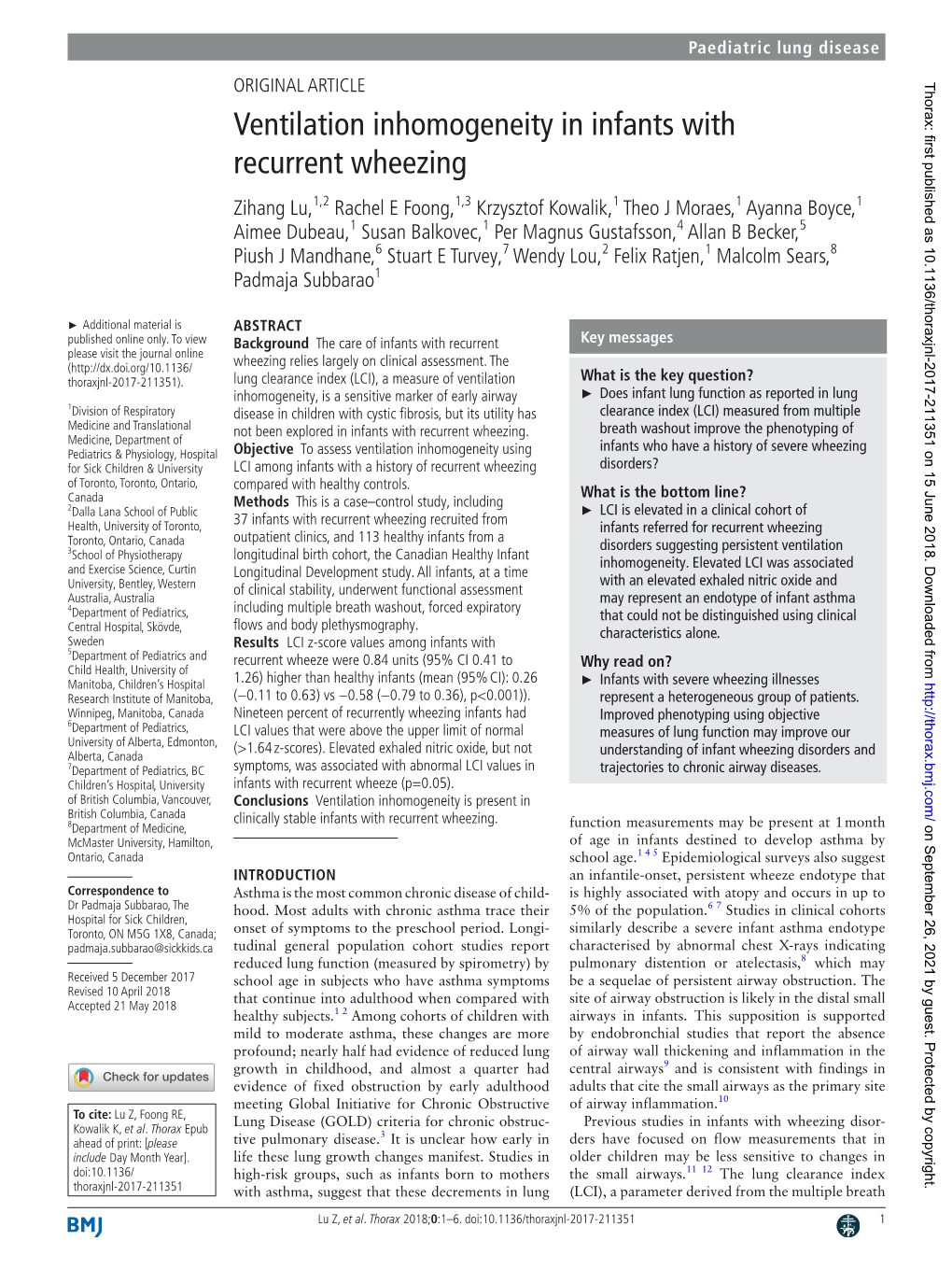 Ventilation Inhomogeneity in Infants with Recurrent Wheezing