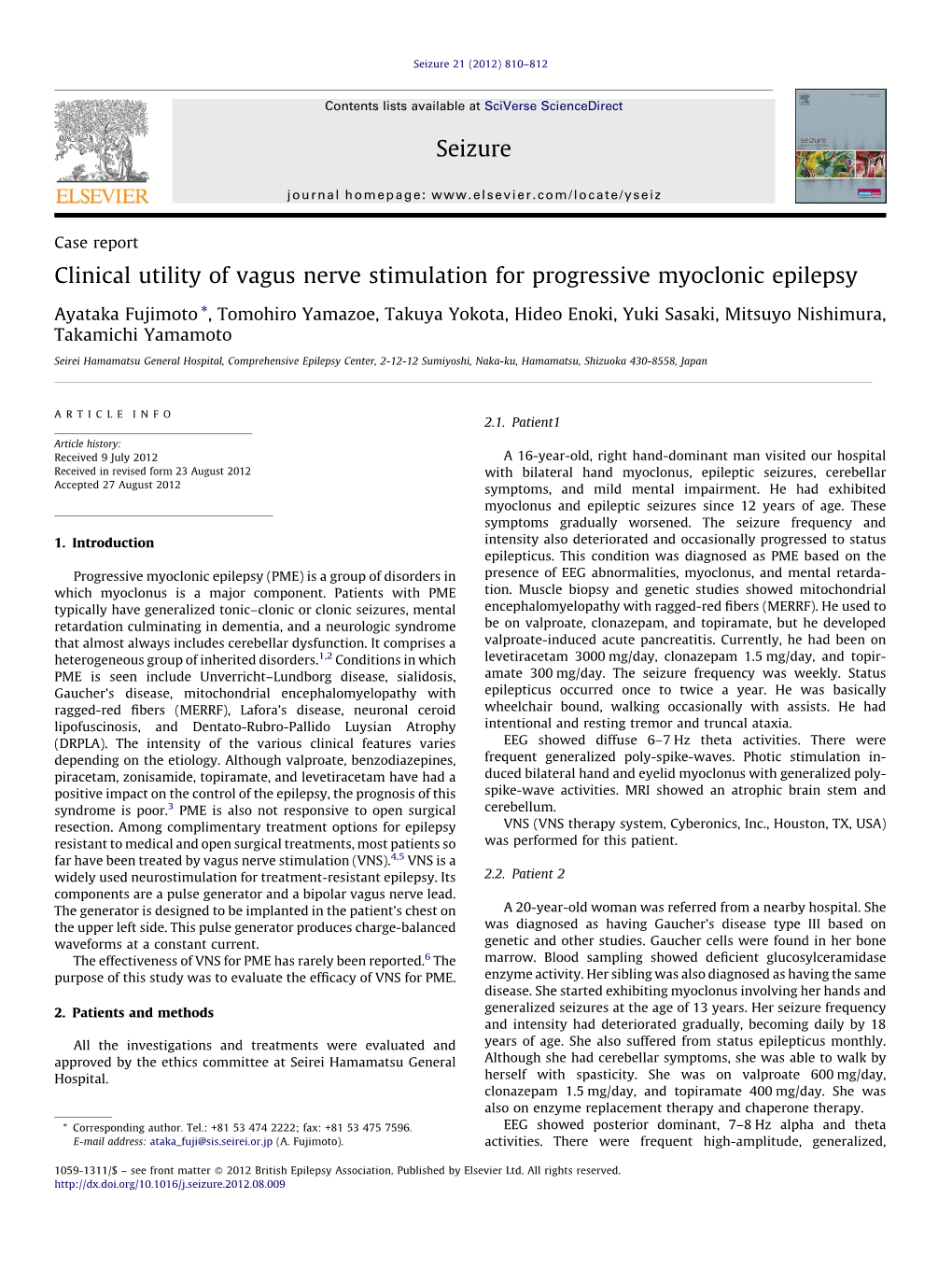 Clinical Utility of Vagus Nerve Stimulation for Progressive Myoclonic Epilepsy