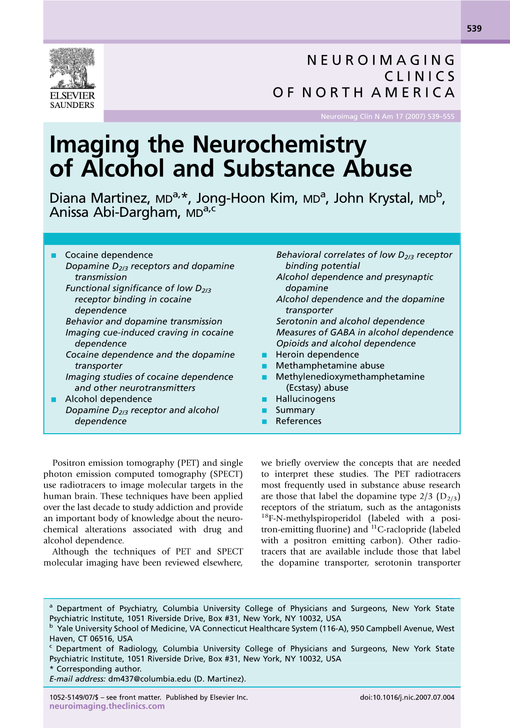 Imaging the Neurochemistry of Alcohol and Substance Abuse