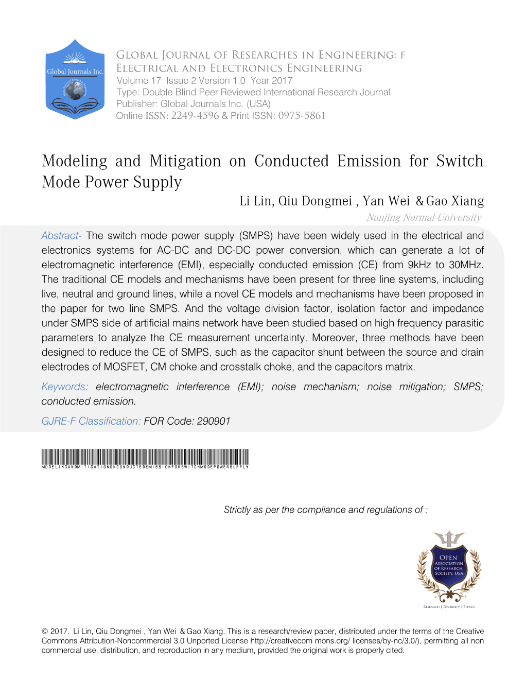 Modeling and Mitigation on Conducted Emission for Switch