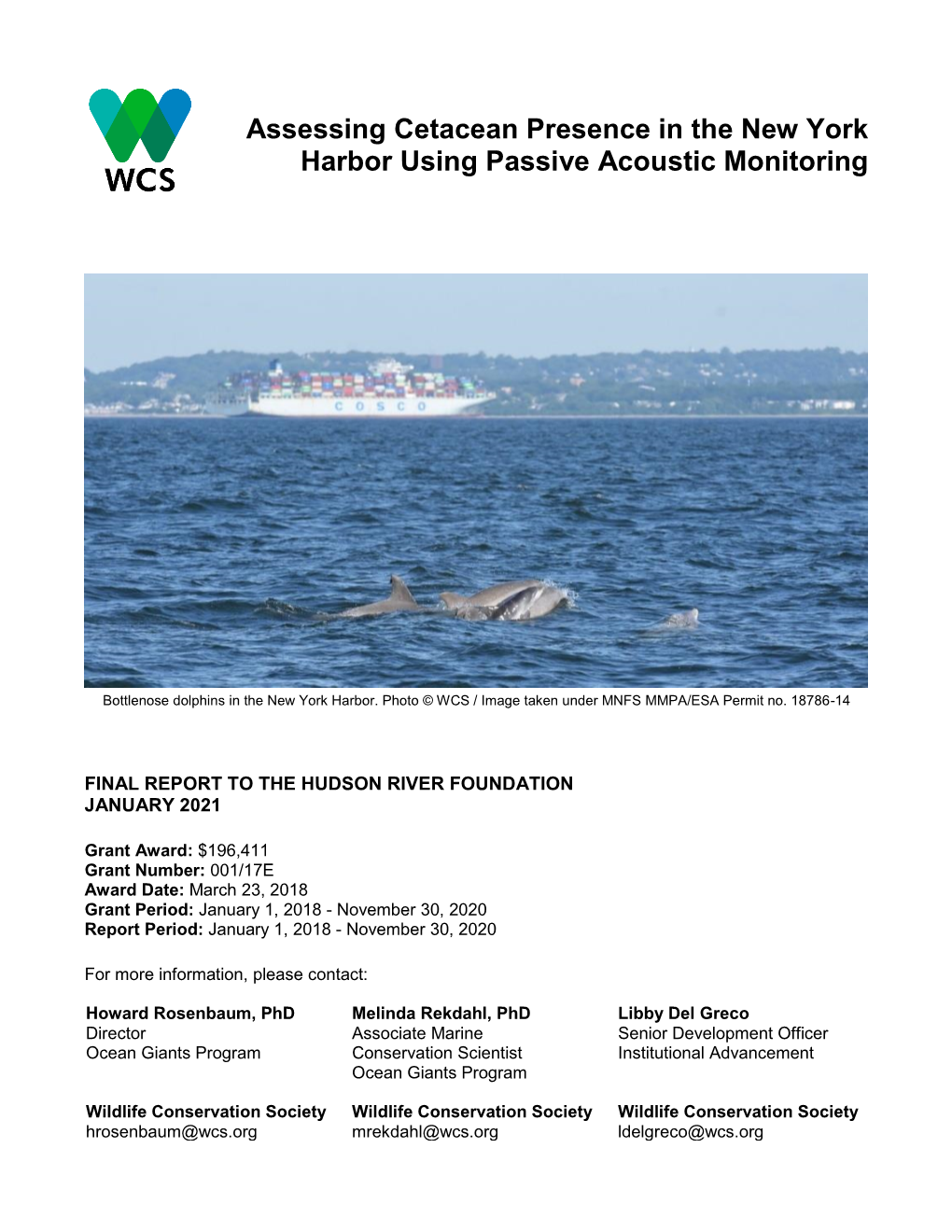 Assessing Cetacean Presence in the New York Harbor Using Passive Acoustic Monitoring
