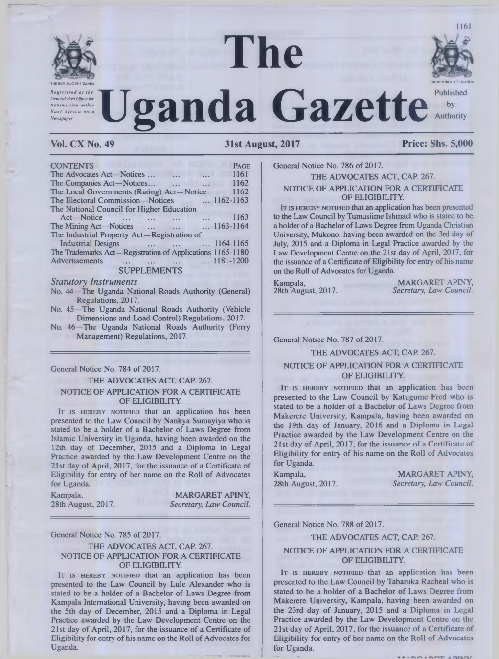 THE UGANDA GAZETTE T General Notice No