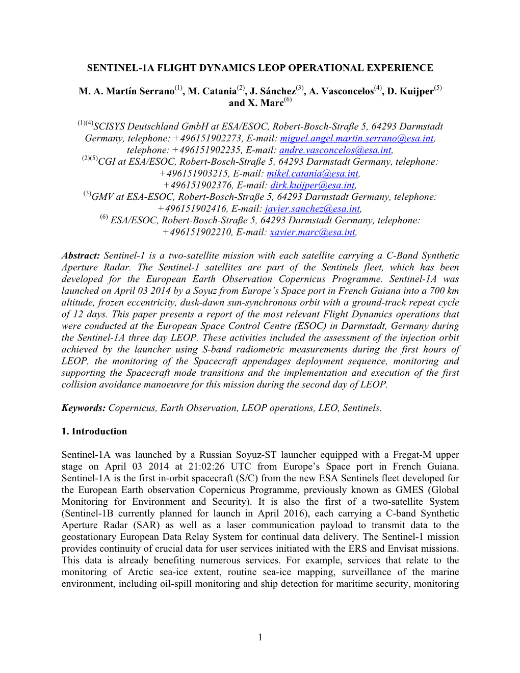 Sentinel-1A Flight Dynamics Leop Operational Experience