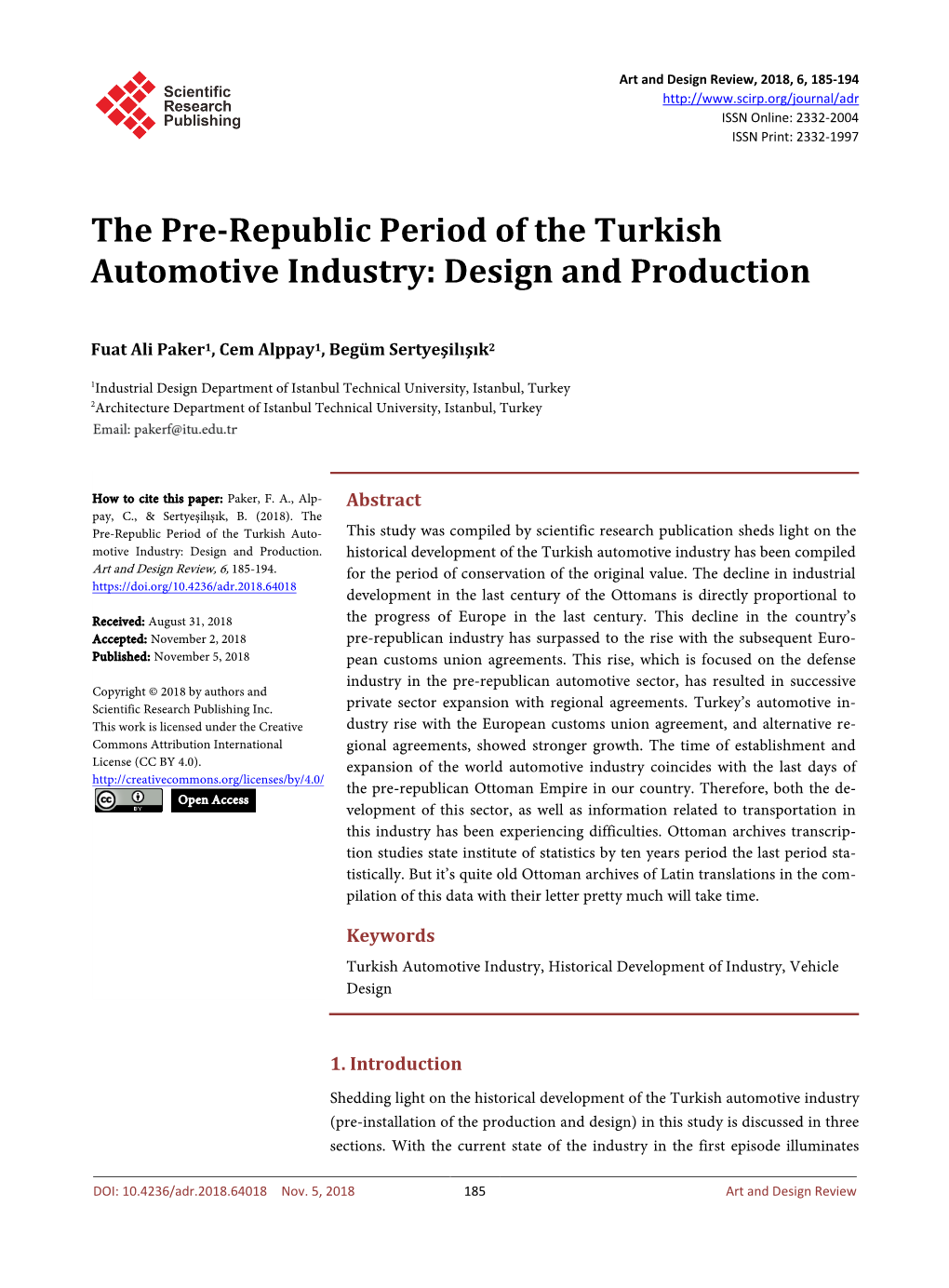 The Pre-Republic Period of the Turkish Automotive Industry: Design and Production