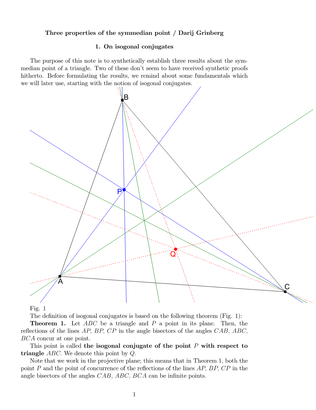 Three Properties of the Symmedian Point / Darij Grinberg