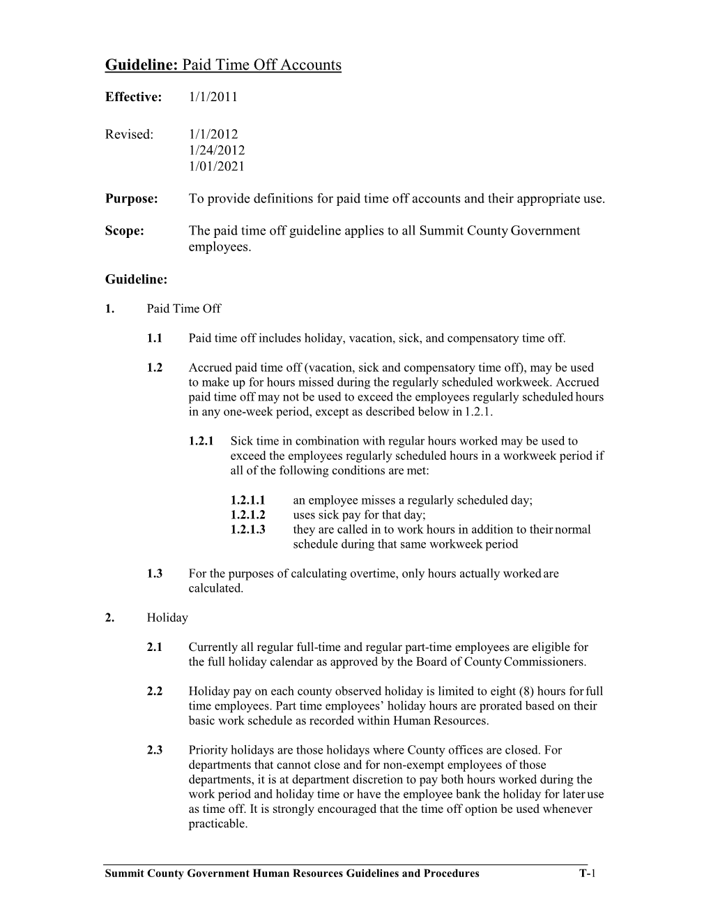 Guideline: Paid Time Off Accounts