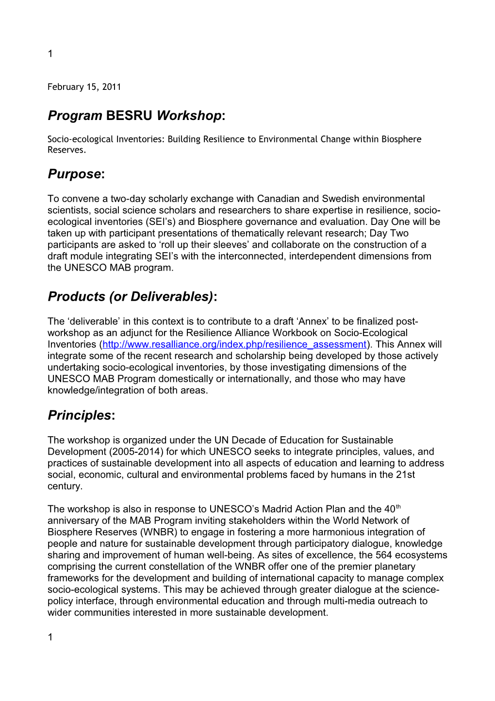 Program BESRU Workshop