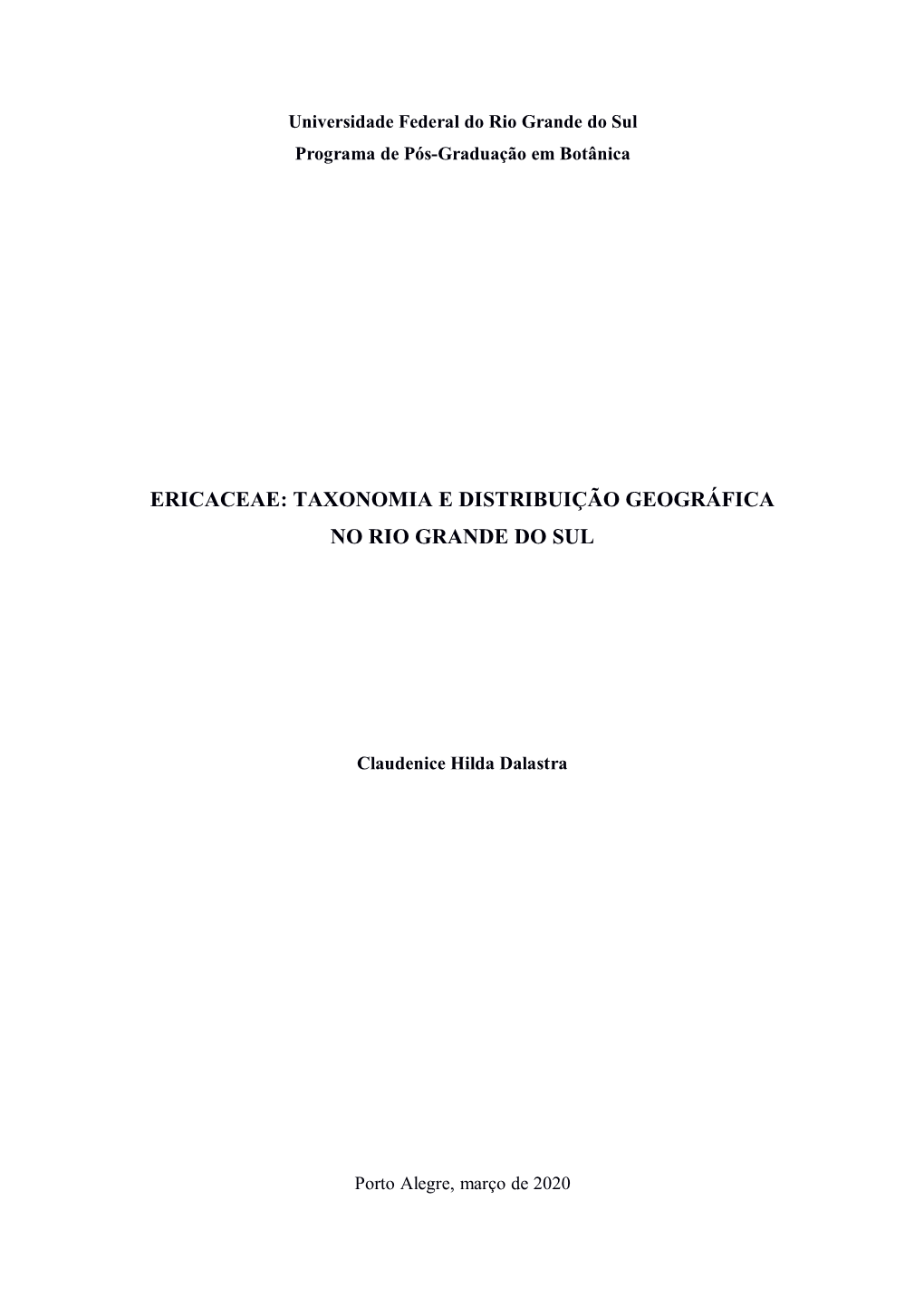 Taxonomia E Distribuição Geográfica No Rio Grande Do Sul