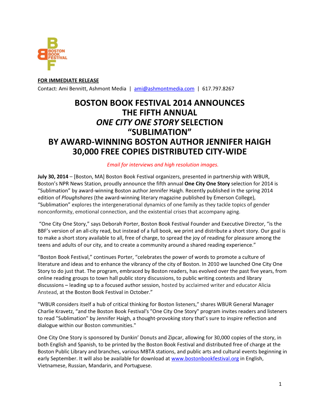 Boston Book Festival 2014 Announces