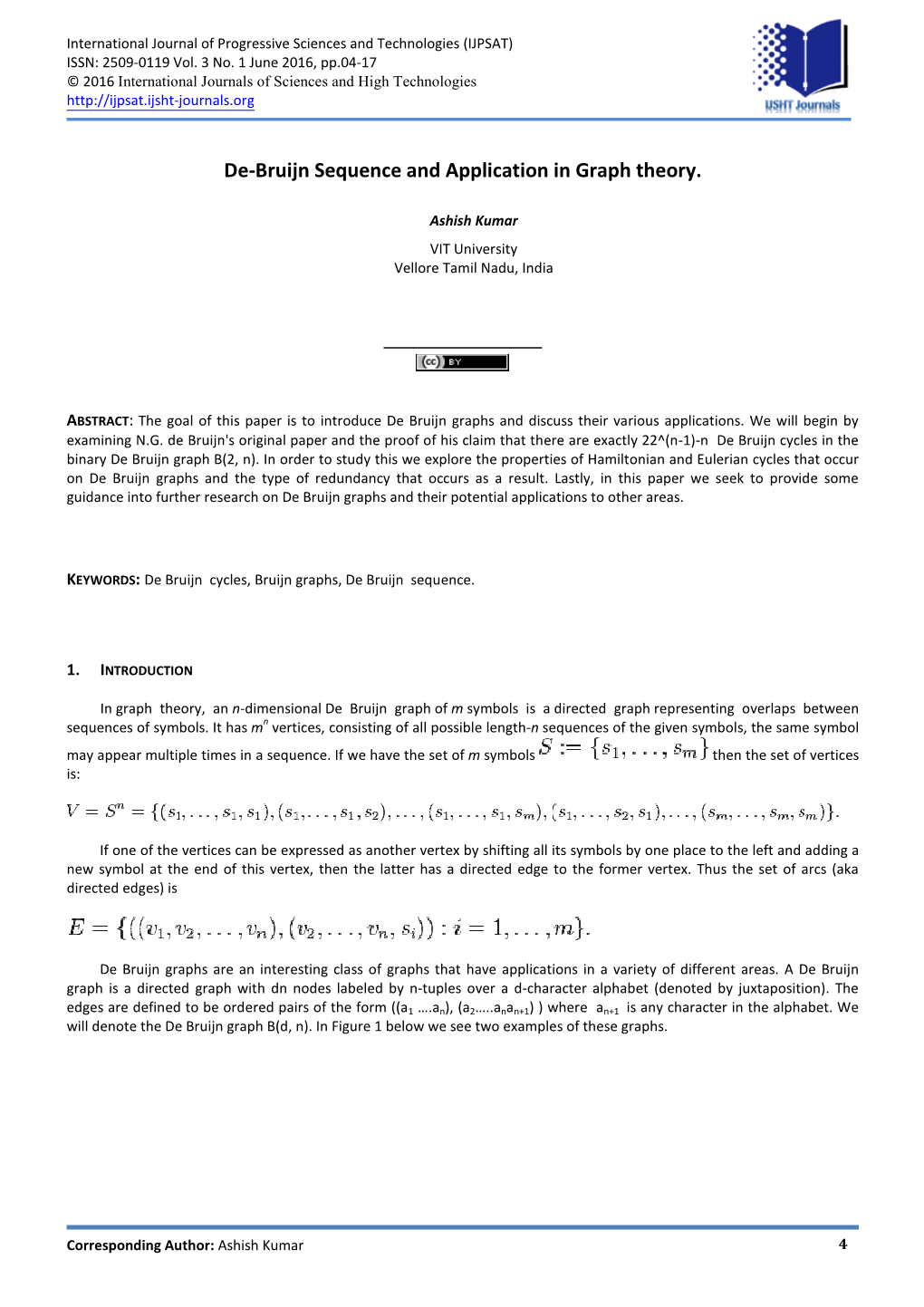 De-Bruijn Sequence and Application in Graph Theory