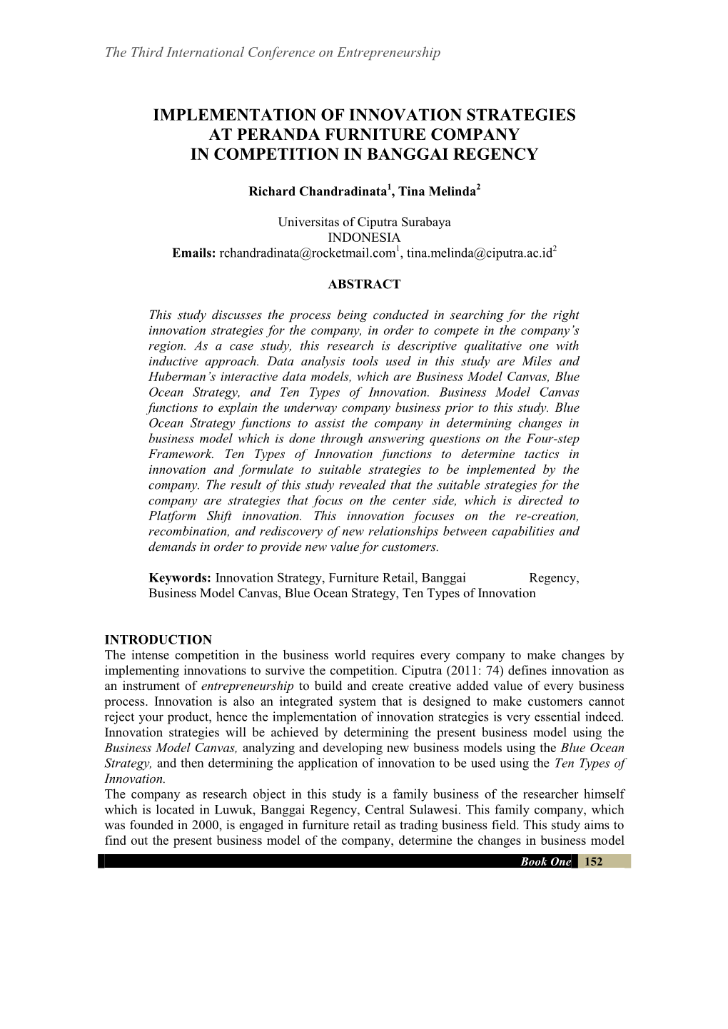 Implementation of Innovation Strategies at Peranda Furniture Company in Competition in Banggai Regency