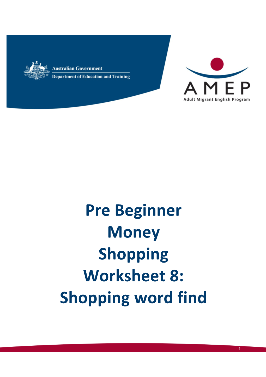 Pre Beginner Money Shopping Worksheet 8: Shopping Word Find