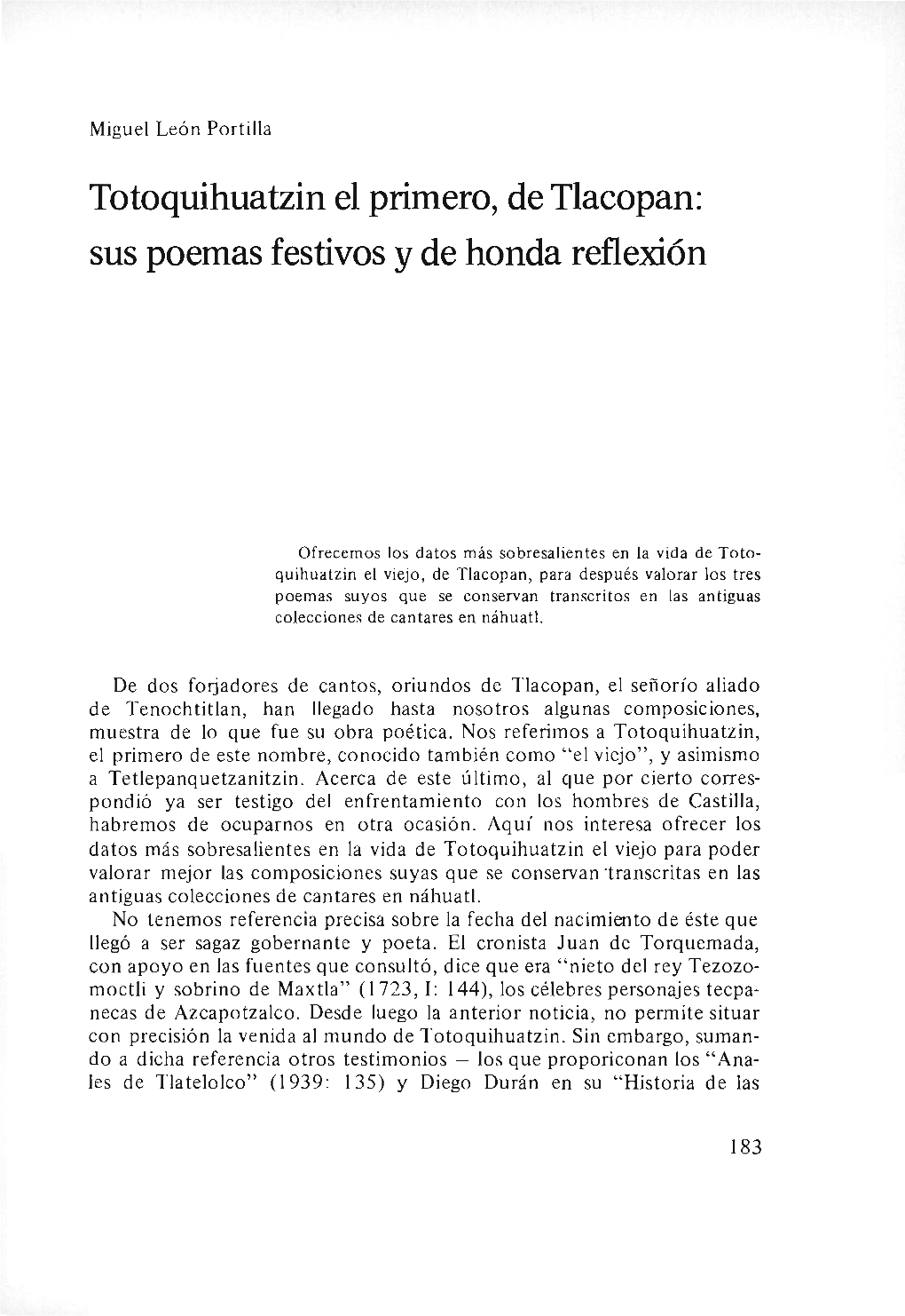 Totoquihuatzin El Primero, Detlacopan: Sus Poemas Festivos Y De Honda Reflexión