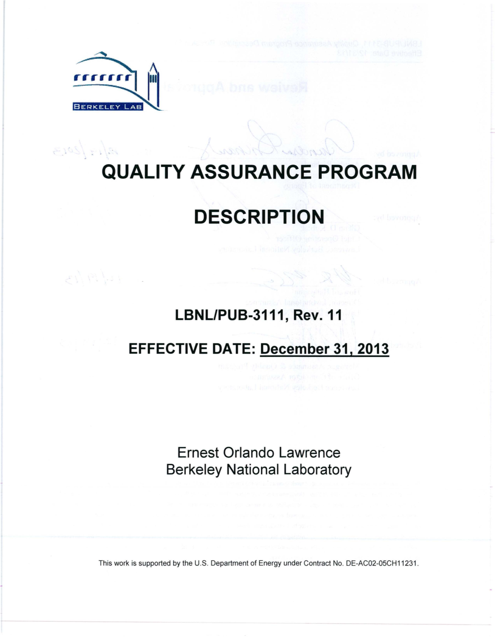 Quality Assurance Program Description, Revision 11 Effective Date: 12/31 /13