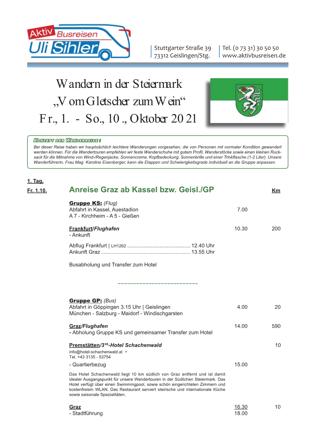 Beschreibung Wanderreise Steiermark Oktober 2021