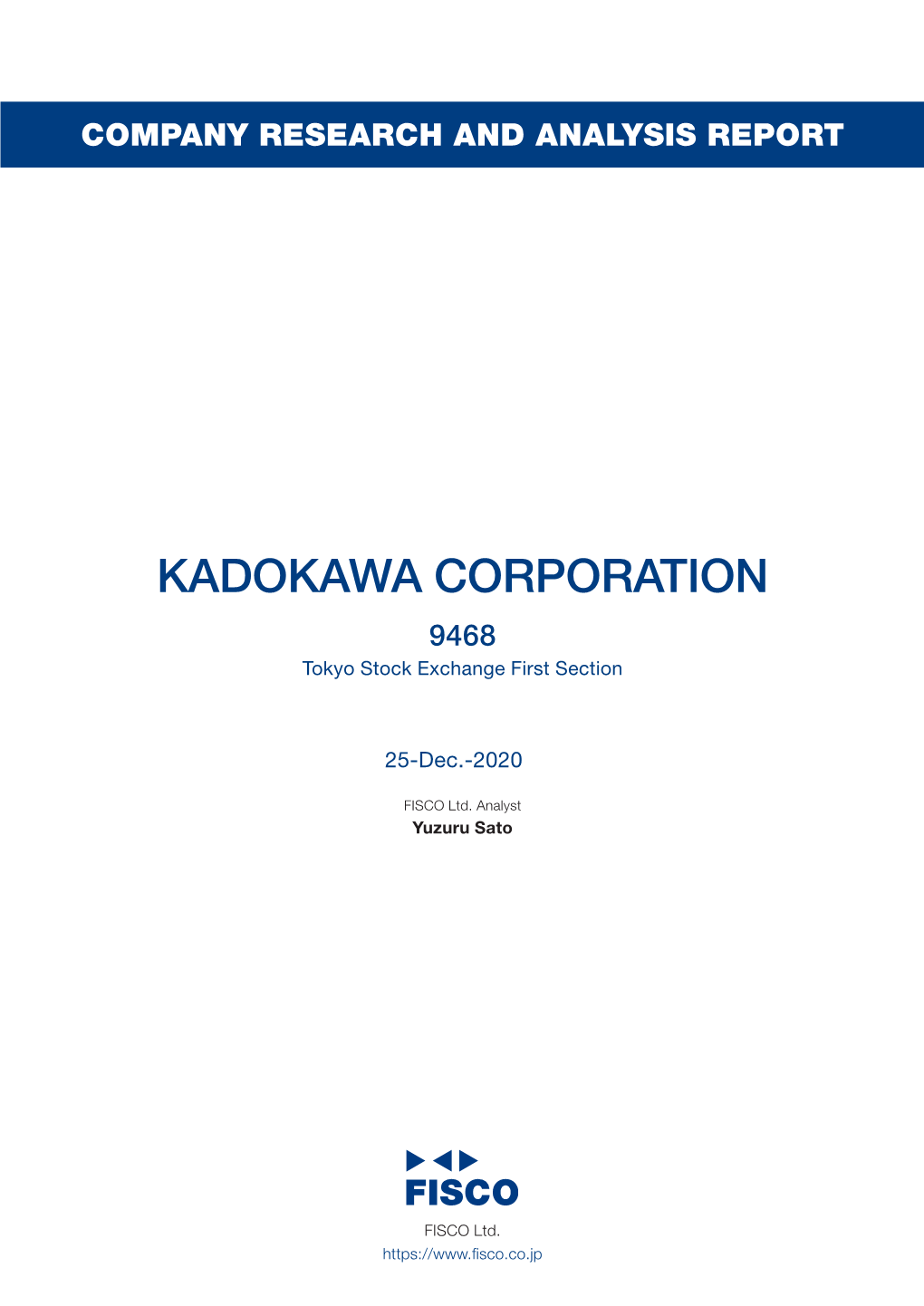 Kadokawa Corporation<9468>