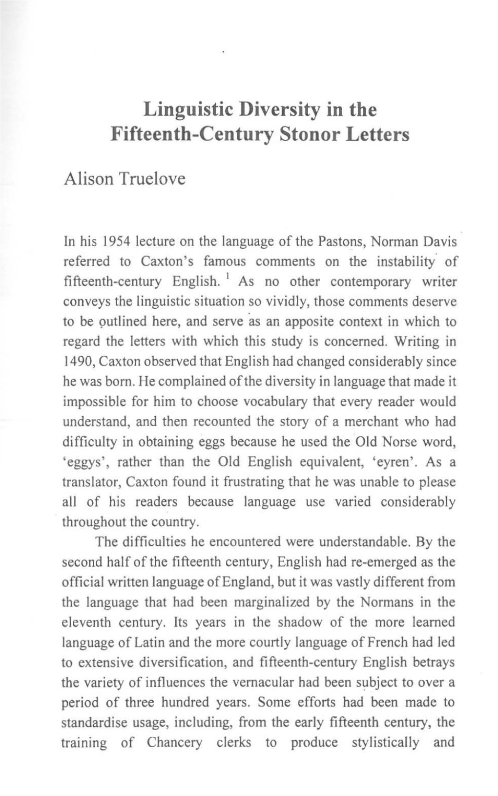 Linguistic Diversity in the Fifteenth-Century Stonor Letters