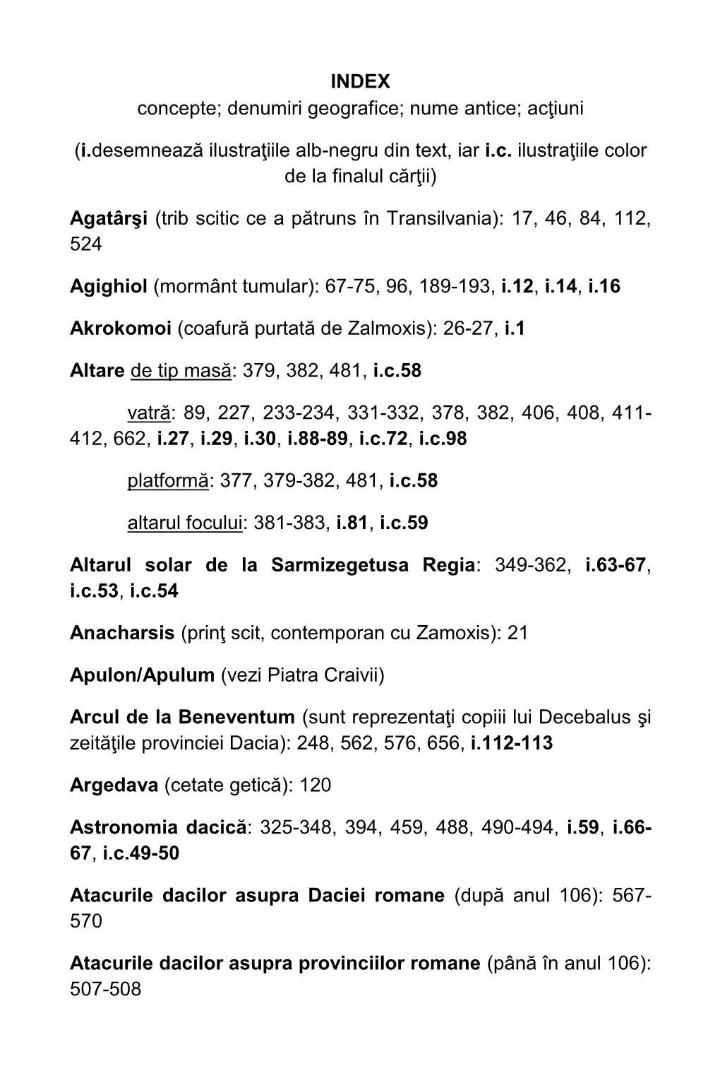 INDEX Concepte; Denumiri Geografice; Nume Antice; Acţiuni (I