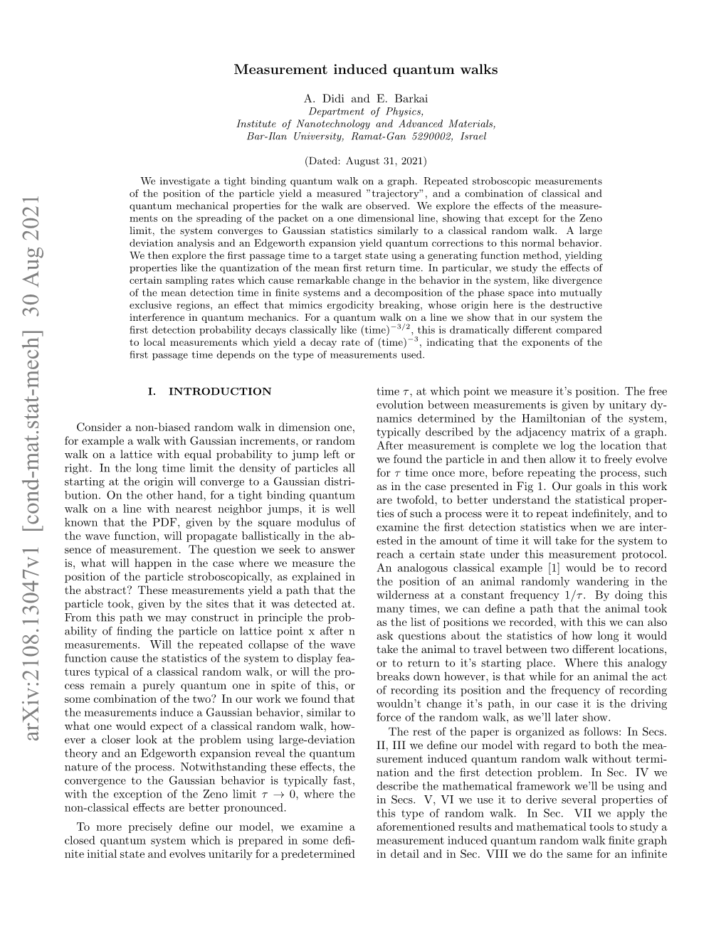 Arxiv:2108.13047V1 [Cond-Mat.Stat-Mech] 30 Aug 2021