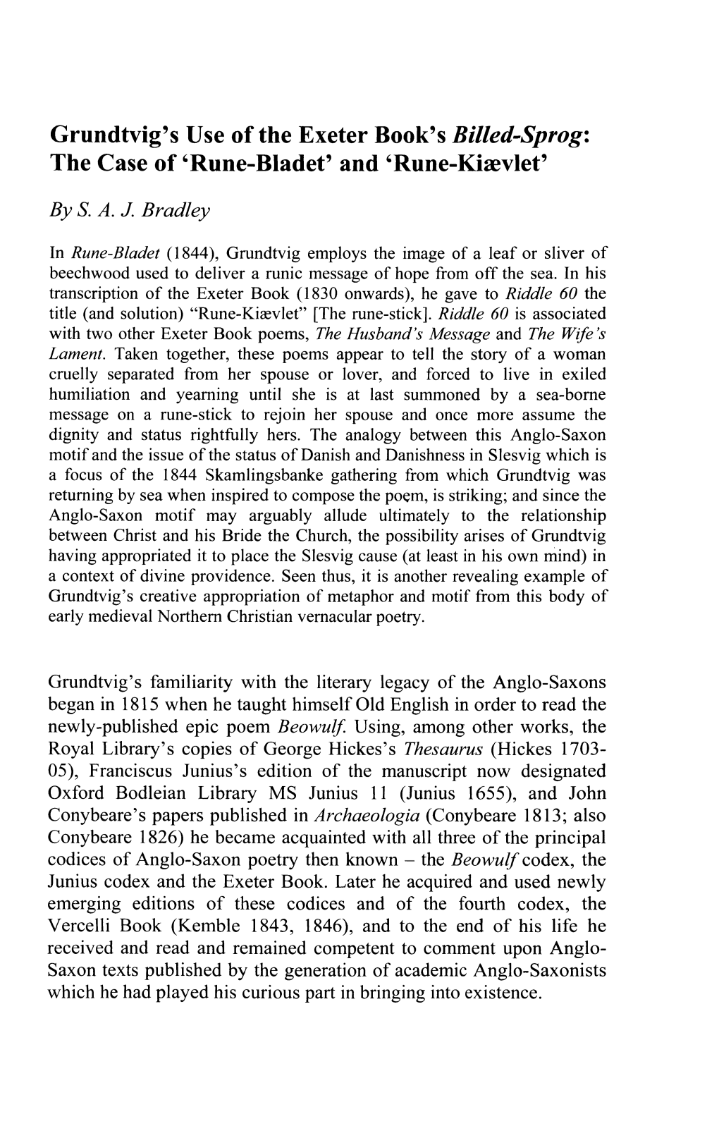 Grundtvig's Use of the Exeter Book's Billed-Sprog