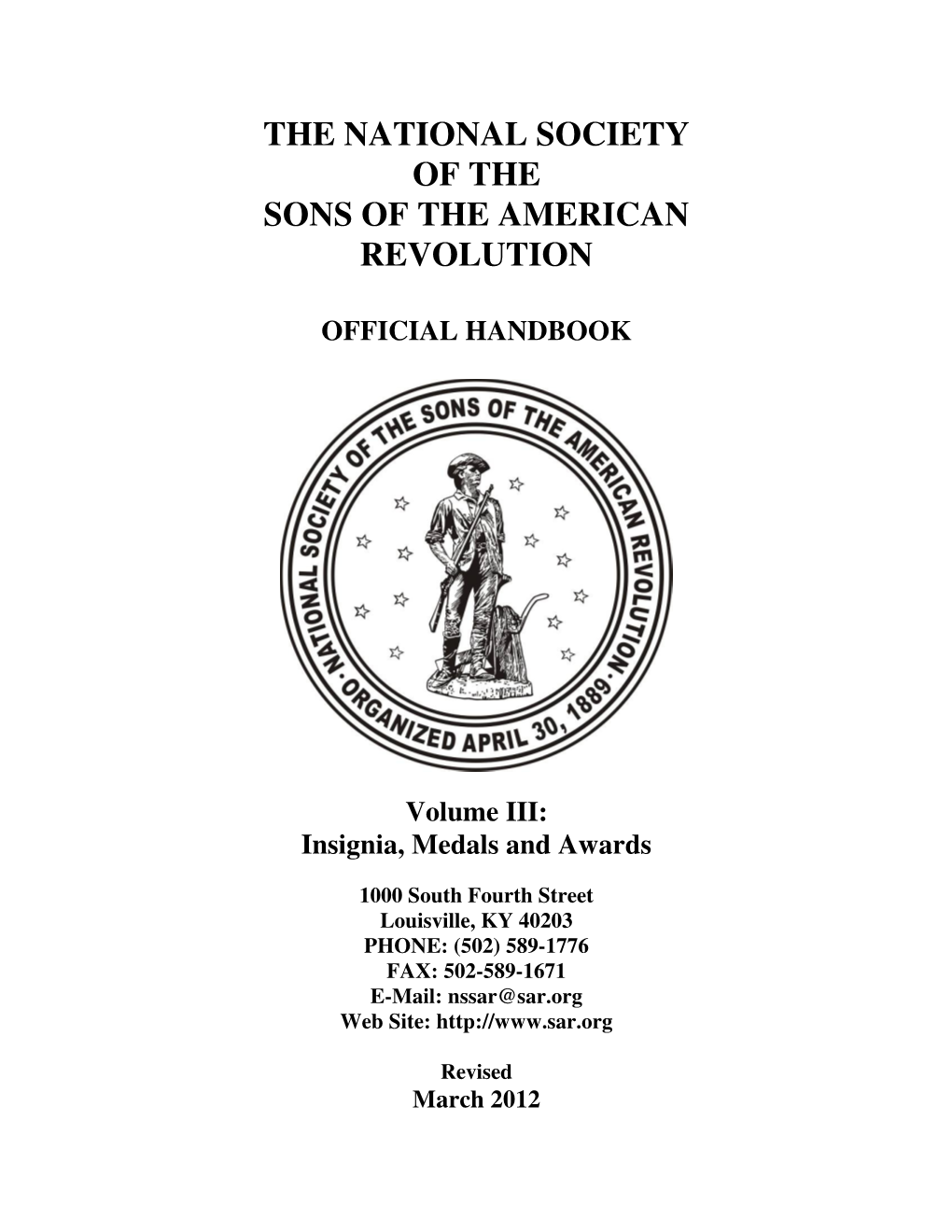 OFFICIAL HANDBOOK Volume III: Insignia, Medals and Awards