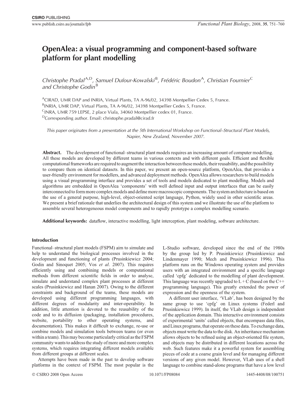 Openalea: a Visual Programming and Component-Based Software Platform for Plant Modelling