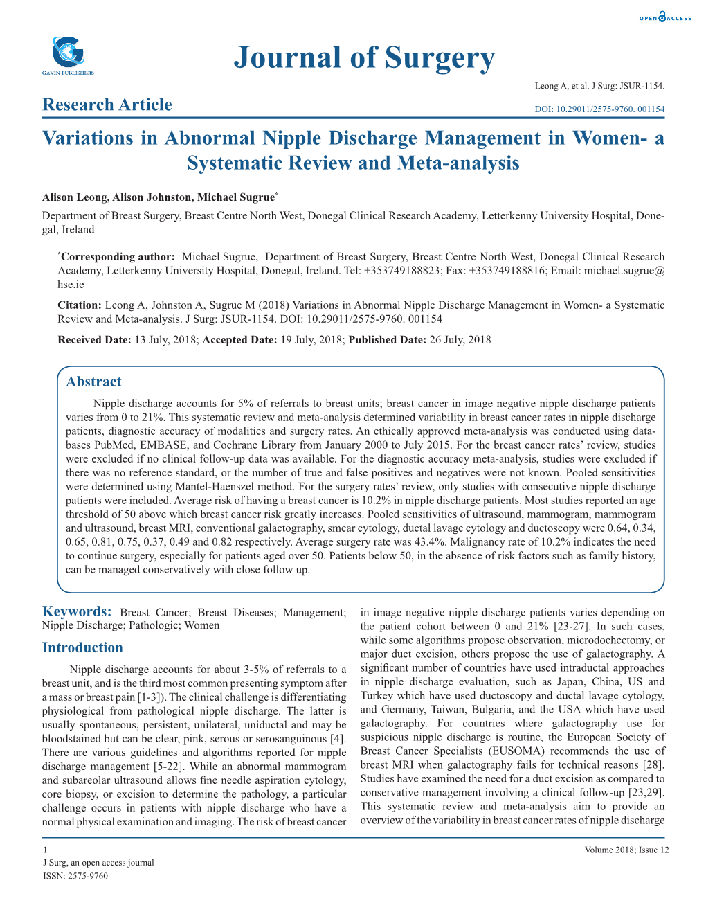 Journal of Surgery Leong A, Et Al