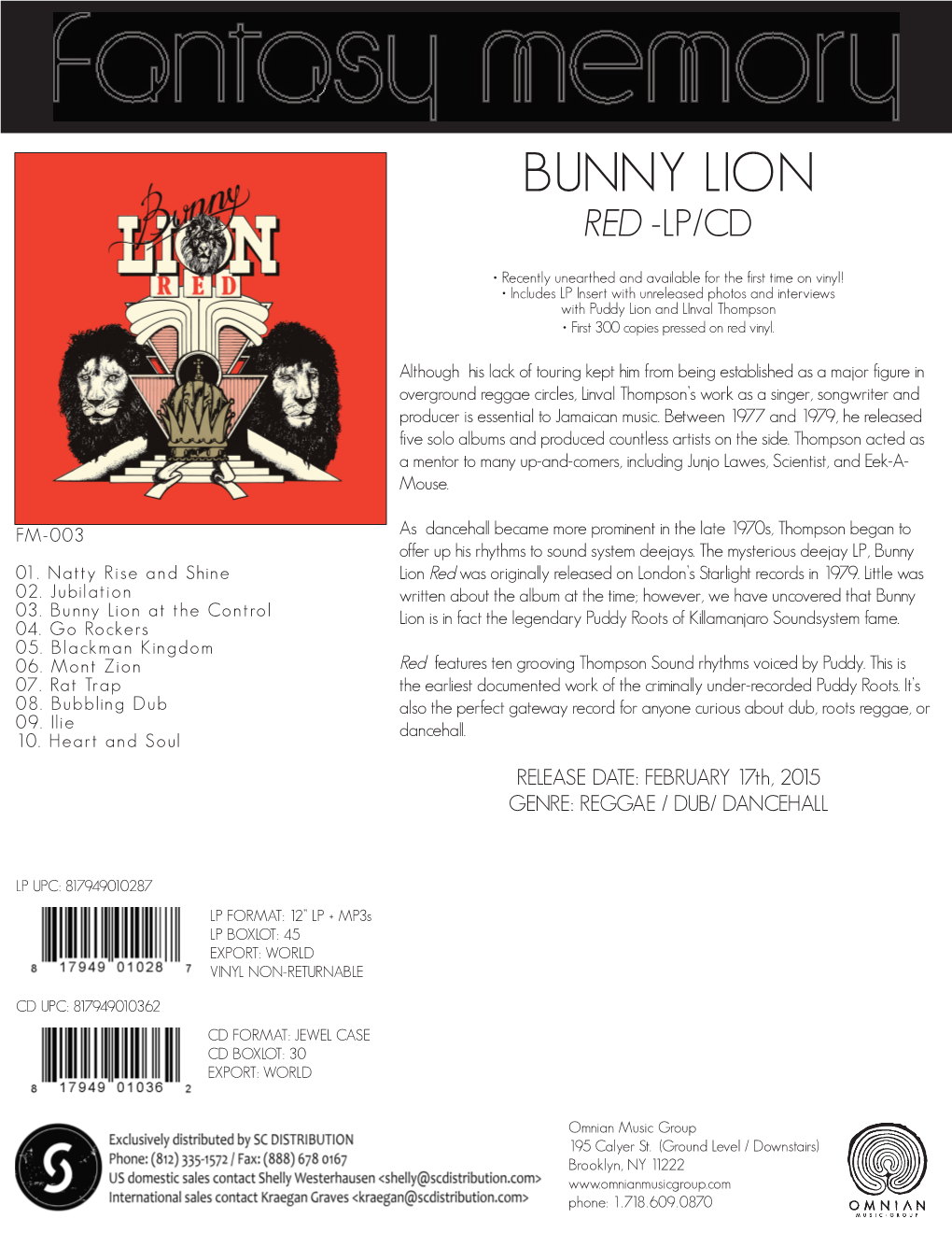 Bunny Lion Red -Lp/Cd